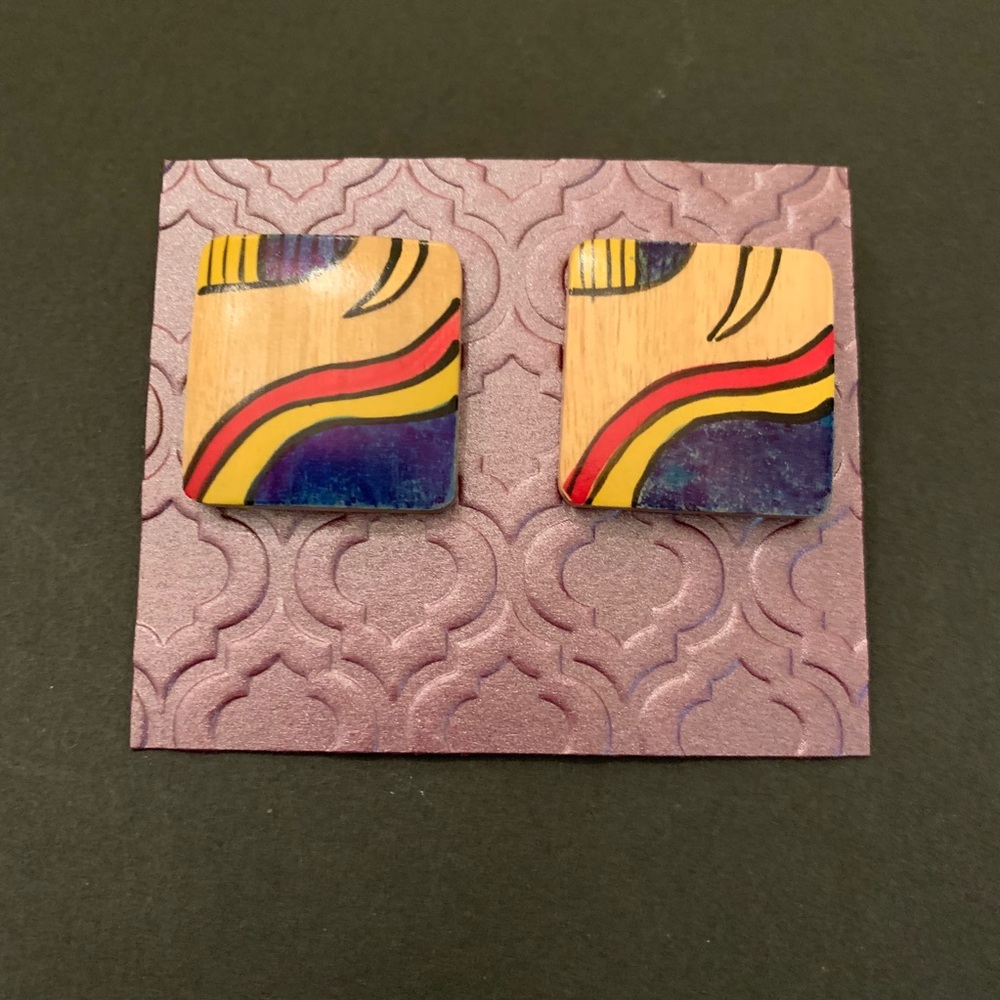 Vintage wood painted earrings